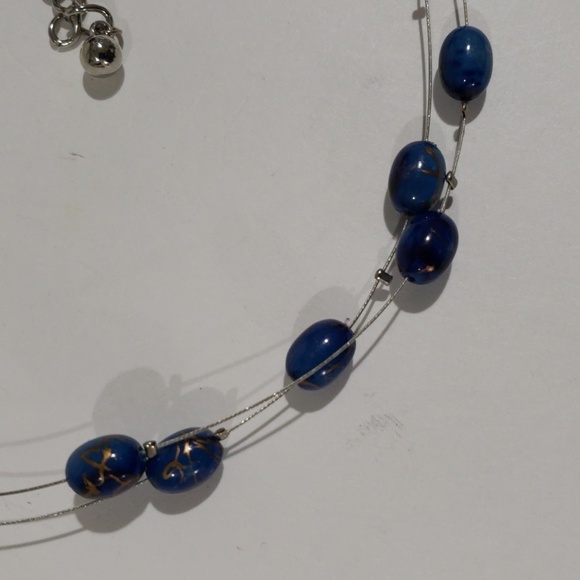 Chico's Silver tone Layered Blue Beaded Illusion Necklace Women' Fashion Jewelry - Picture 3 of 8